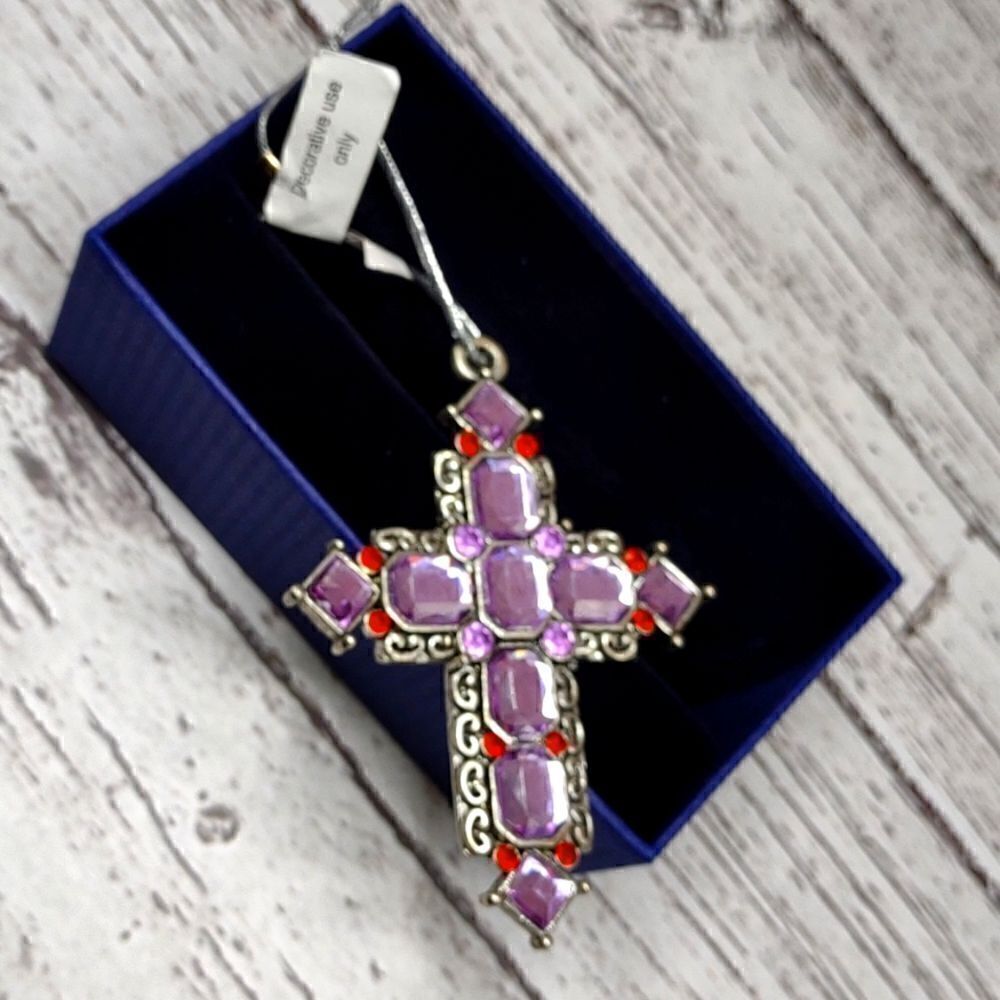 Jeweled Cross Metal Ornament 